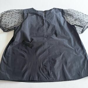 Zara girls black tafetta blouse with tulle puff sleeve 13/14